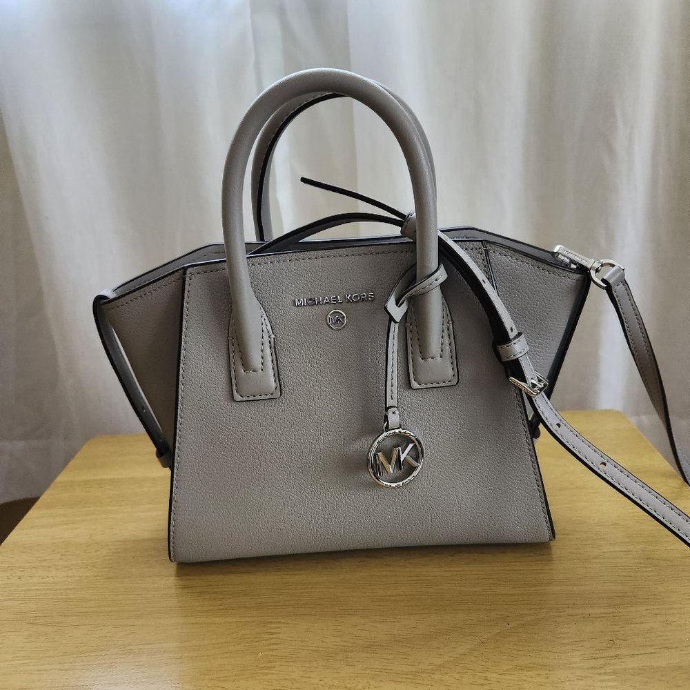 Michael Kors Avril Pearl Grey Leather TZ Satchel, Small
